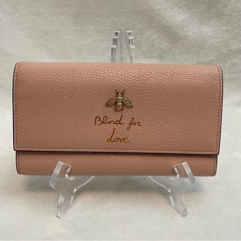 Gucci Animalier Continental Long Wallet Bee Blind For Love Pink